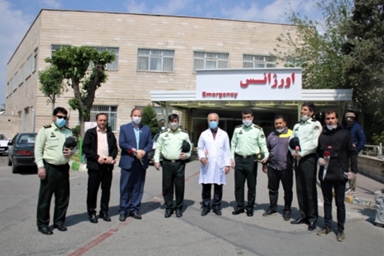 تقدیر مدافعان امنیت از مدافعان سلامت در بیمارستان فارابی به مناسبت هفته سلامت 