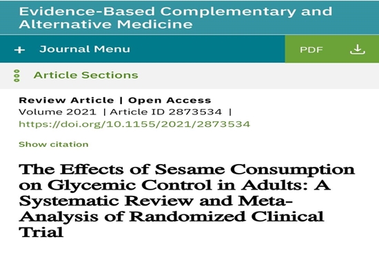 چاپ مقاله اثرات مصرف کنجد بر کنترل قند خون در مجله Evidence-Based Complementary and Alternative Medicine 
