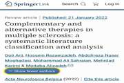 انتشار مقاله درمان های مکمل و جایگزین در مالتیپل اسکلروزیس در مجله Acta Neurologica Belgica